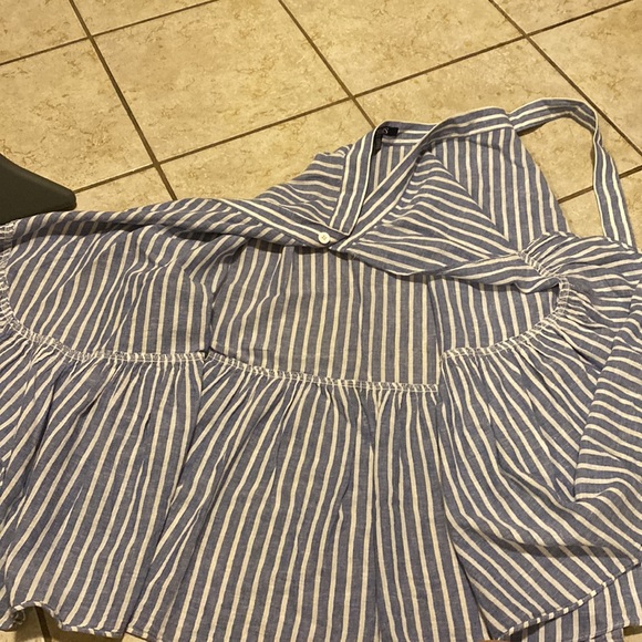 Chaps | Blue and White Striped | Wrap Skirt with Ruffle Trim | Size Small - Picture 6 of 13